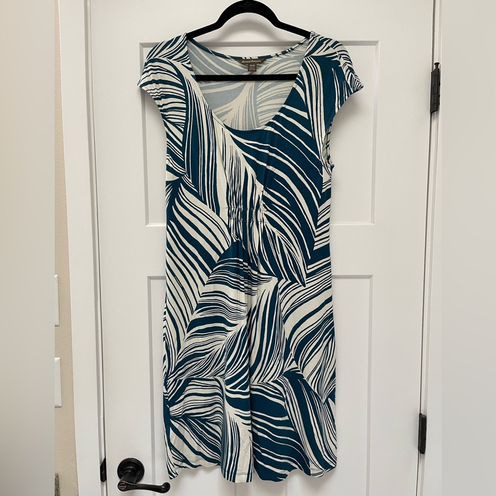 Tommy Bahama Palm Leaf Sundress in Caribbean Blue and Off White, stretch, M